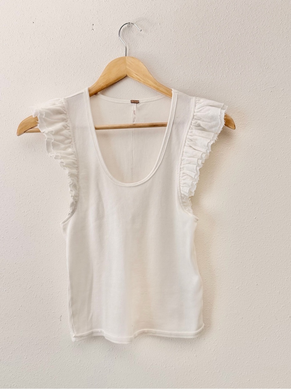 Free People White Ruffle Sleeve Tank